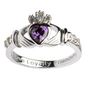 Shanore Silver Claddagh Ring February Birthstone