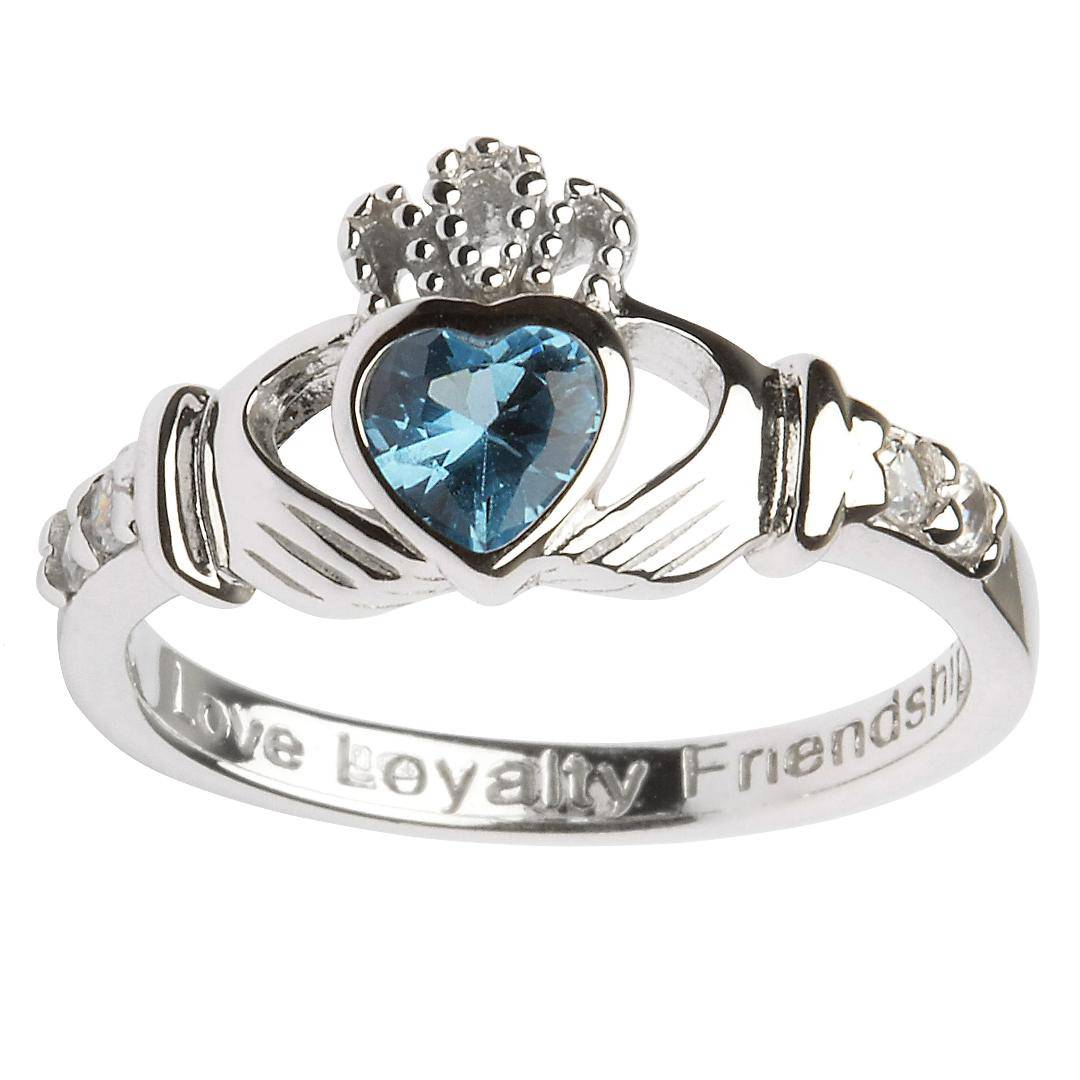 Shanore Silver Claddagh Ring December Birthstone