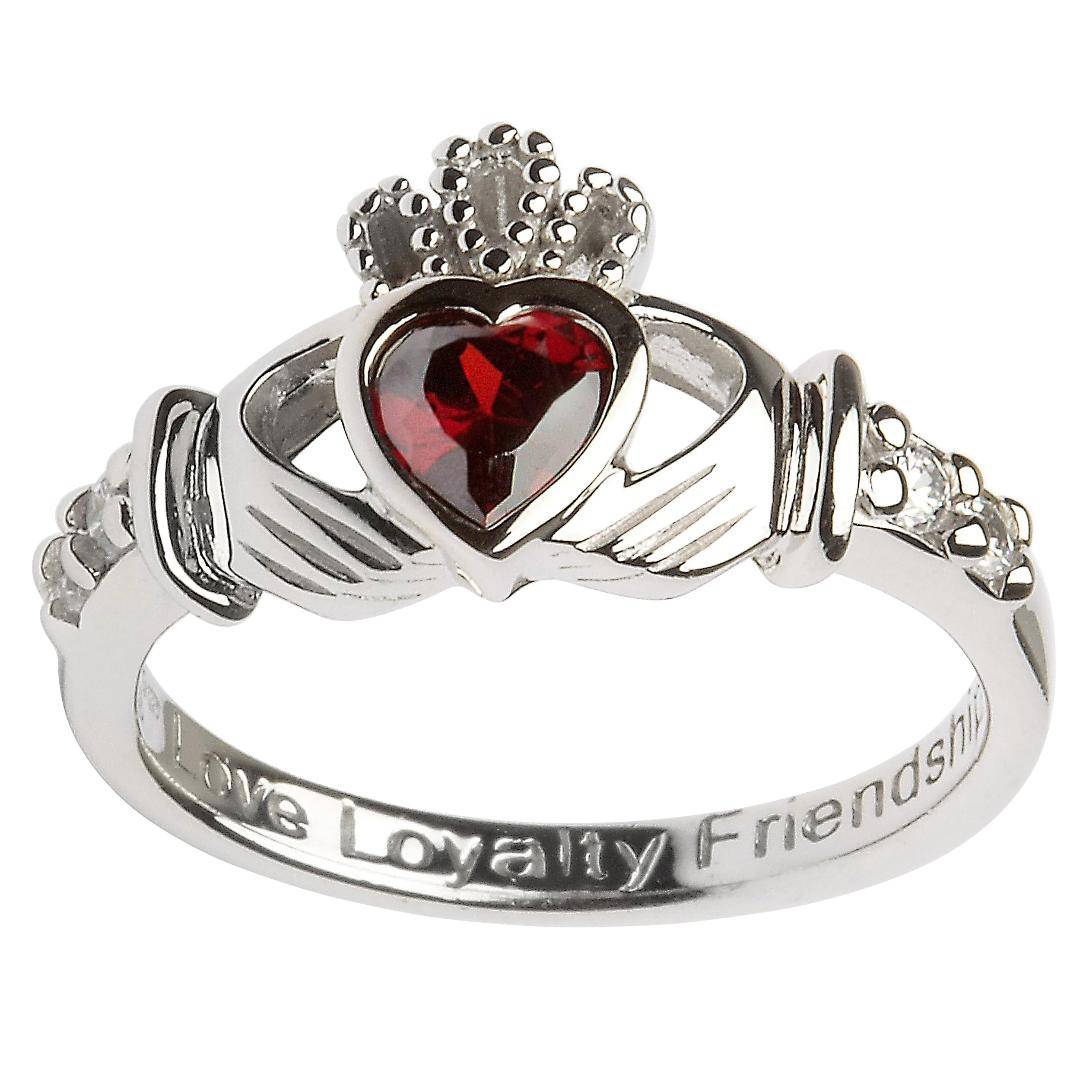 Shanore Silver Claddagh Ring January Birthstone