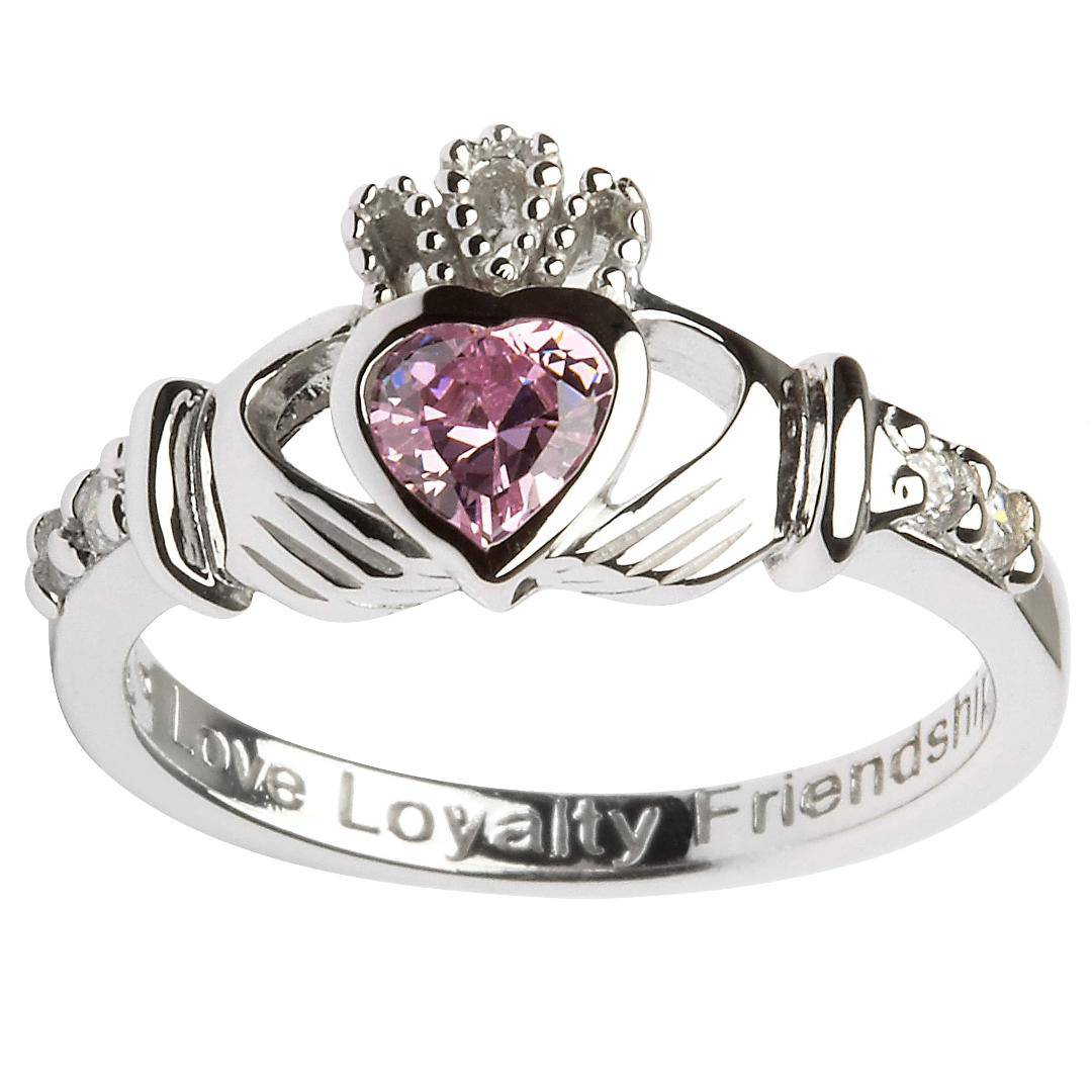 Shanore Silver Claddagh Ring October Birthstone