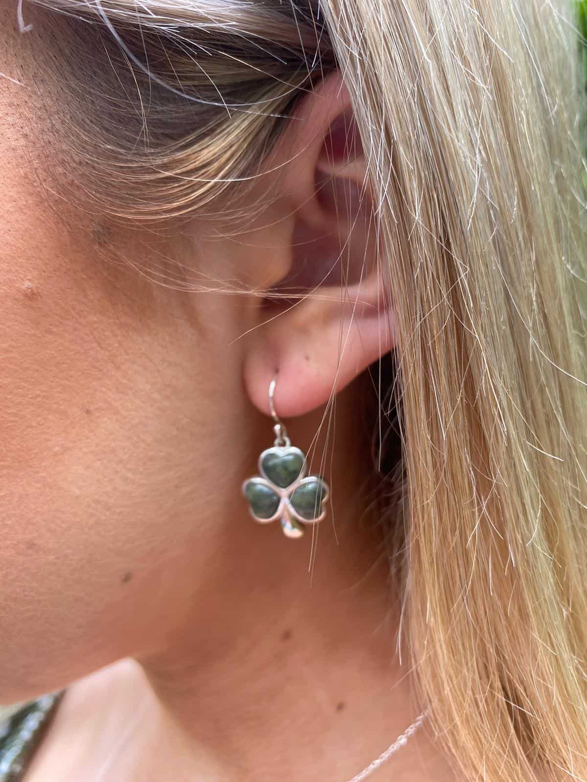 Connemara Marble Inlaid Shamrock Silver Earrings