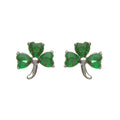 Sterling Silver Shamrock Stud Earrings with Green CZ stones