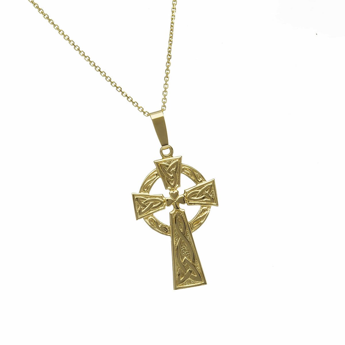 10k Yellow Gold Celtic Cross with Shamrock Center