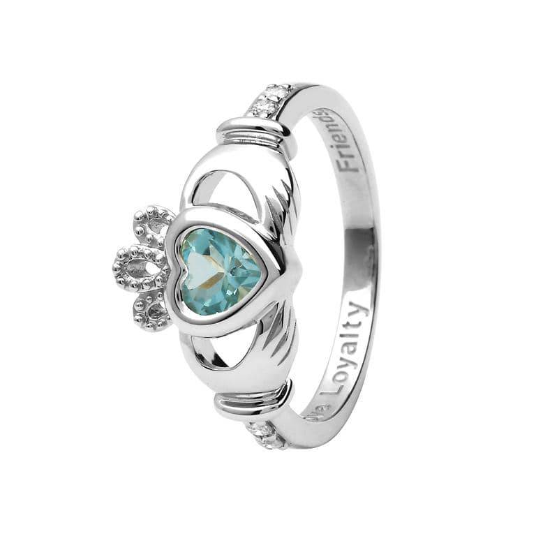 Shanore White Gold Claddagh Birthstone Ring - December