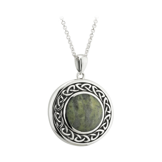 STERLING SILVER CONNEMARA MARBLE ROUND CELTIC PENDANT