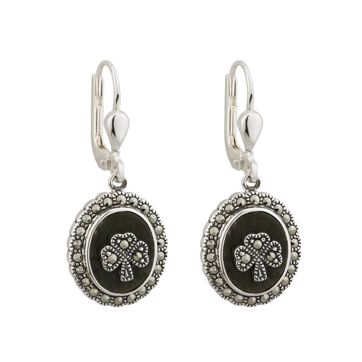 MARCASITE SHAMROCK CONNEMARA MARBLE EARRINGS