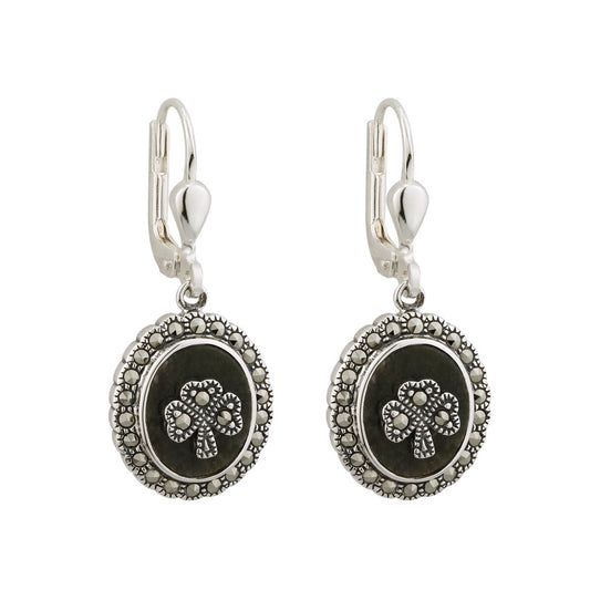 MARCASITE SHAMROCK CONNEMARA MARBLE EARRINGS