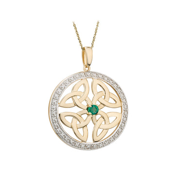 14K GOLD EMERALD ROUND TRINITY KNOT PENDANT