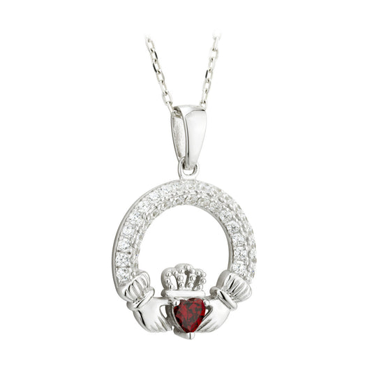 JANUARY BIRTHSTONE SILVER CLADDAGH PENDANT - GARNET