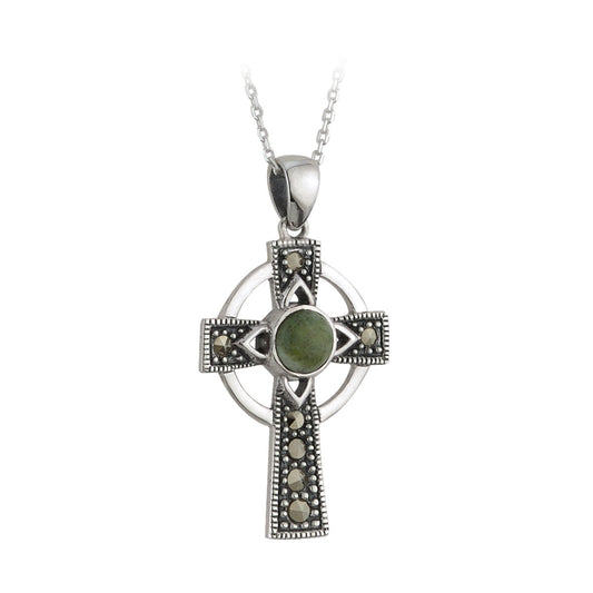 CONNEMARA MARBLE MARCASITE CROSS PENDANT