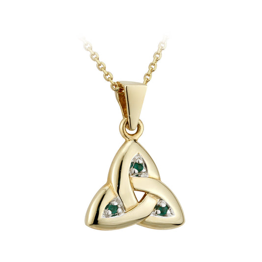 14K GOLD EMERALD TRINITY KNOT PEDNANT