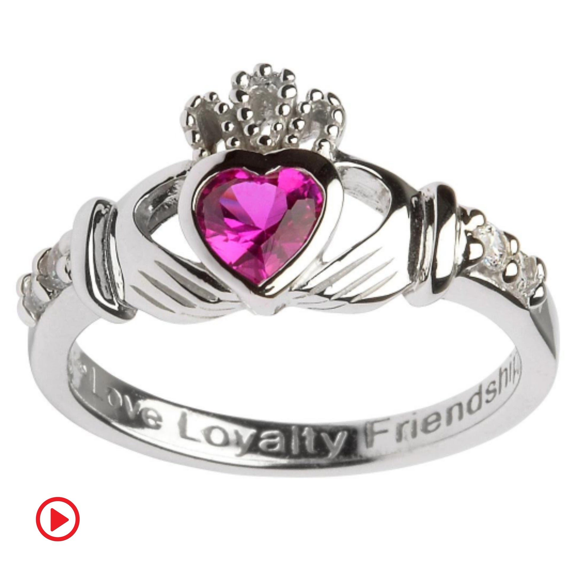 Shanore Silver Claddagh Ring July Birthstone