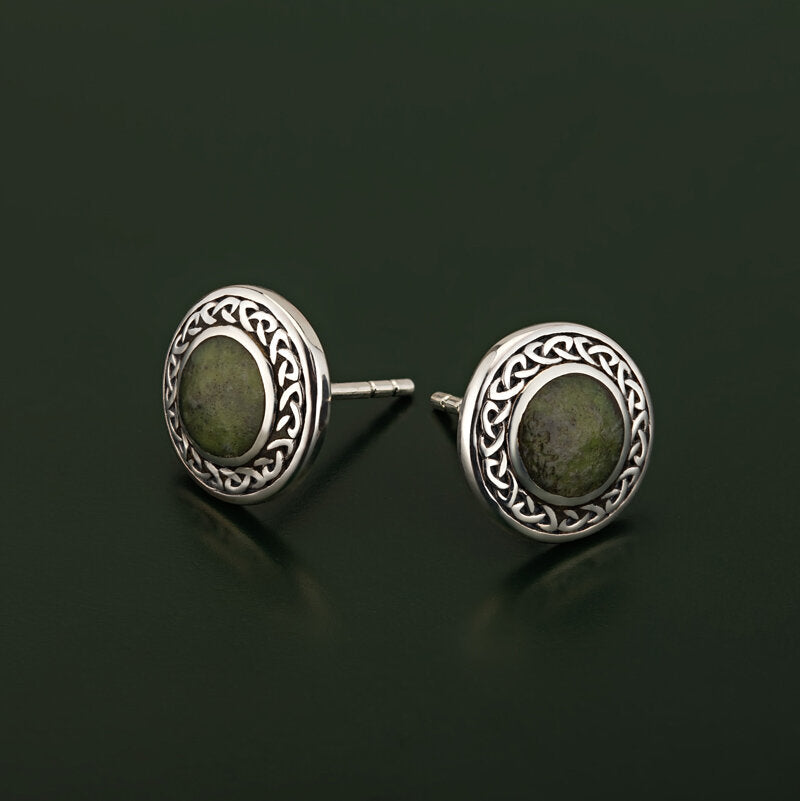 CONNEMARA MARBLE ROUND CELTIC STUD EARRINGS