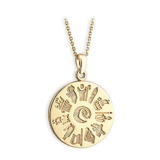 14K GOLD HISTORY OF IRELAND ROUND DISC PENDANT