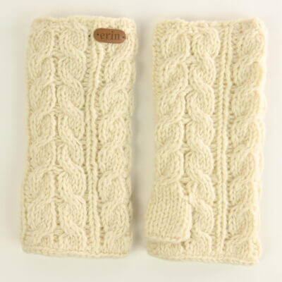 White Aran Wool Mittens