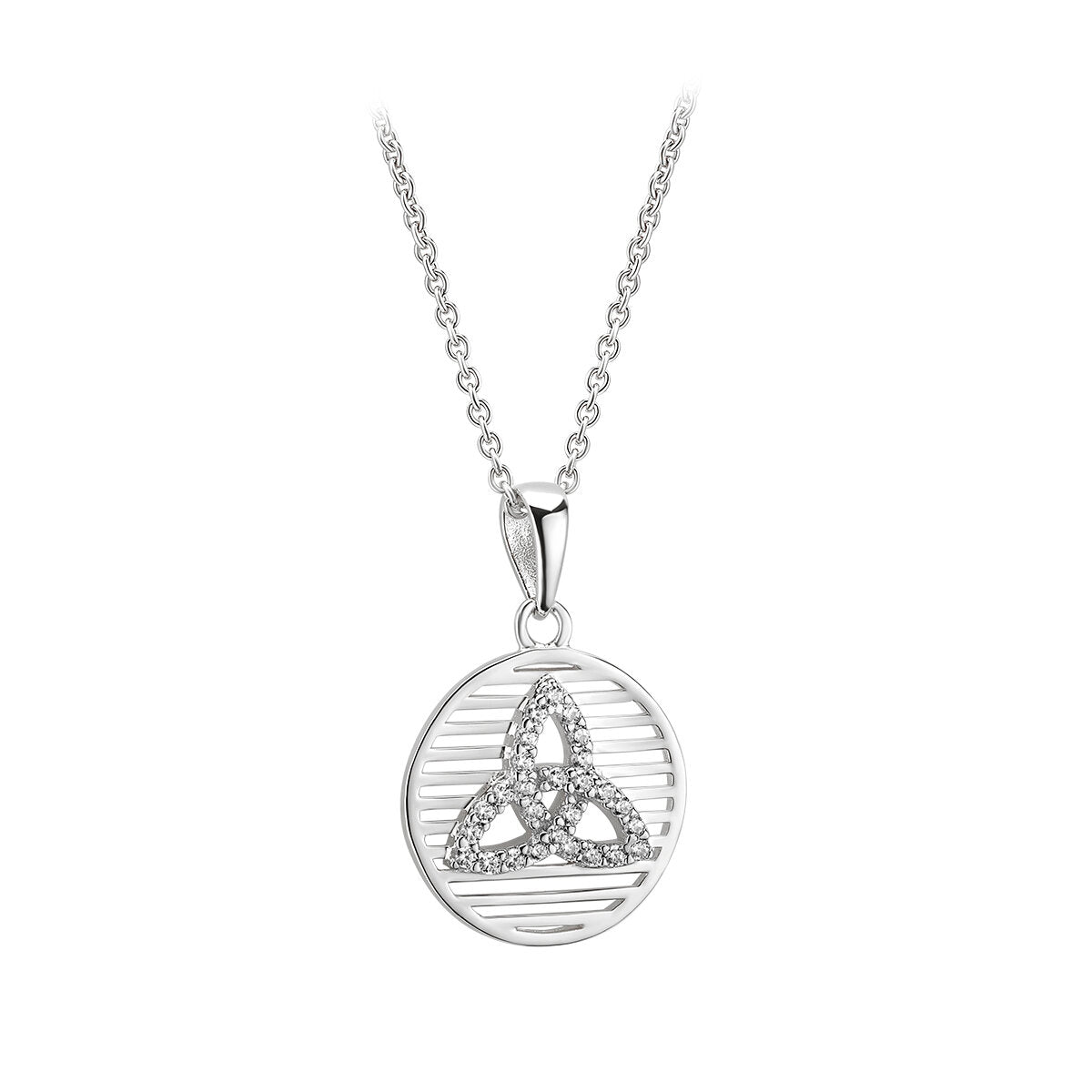 SILVER CUBIC ZIRCONIA TRINITY KNOT ROUND PENDANT