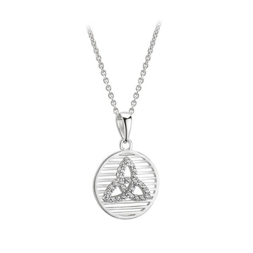 SILVER CUBIC ZIRCONIA TRINITY KNOT ROUND PENDANT