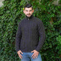 Men's Charcoal Aran Zipper Cardigan