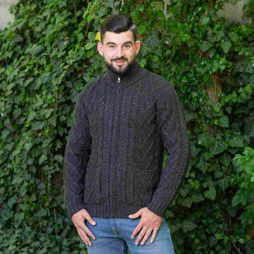 Men's Charcoal Aran Zipper Cardigan