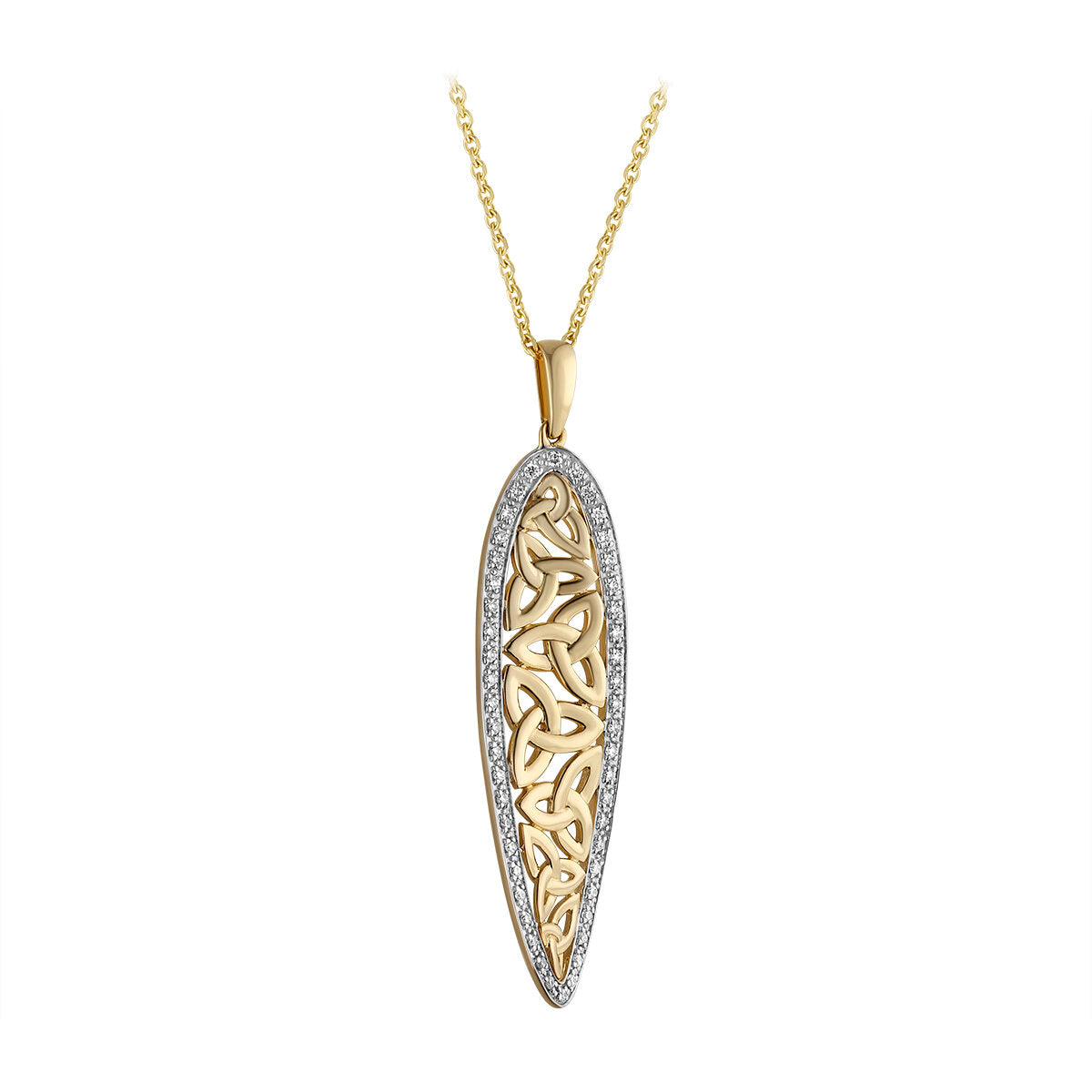 14K GOLD DIAMOND TWIST TRINITY KNOT PENDANT