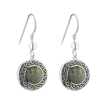 SILVER CONNEMARA MARBLE ROUND CELTIC DROP EARRINGS