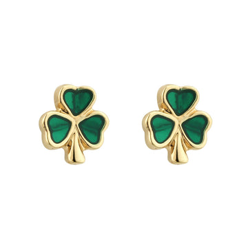 Rhodium Enamel Shamrock Stud Earrings