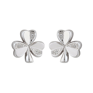 14k White Gold Diamond Shamrock Earrings