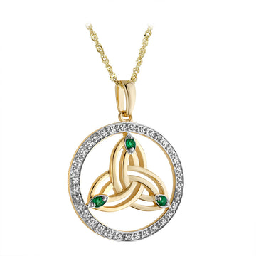 14K GOLD EMERALD ROUND TRINITY KNOT NECKLACE