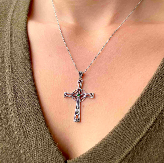 Celtic Cross Necklace Gem Set with Marcasite