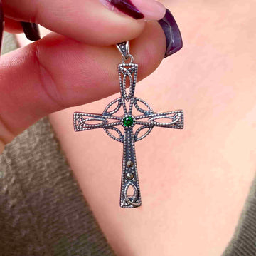 Celtic Cross Necklace Gem Set with Marcasite