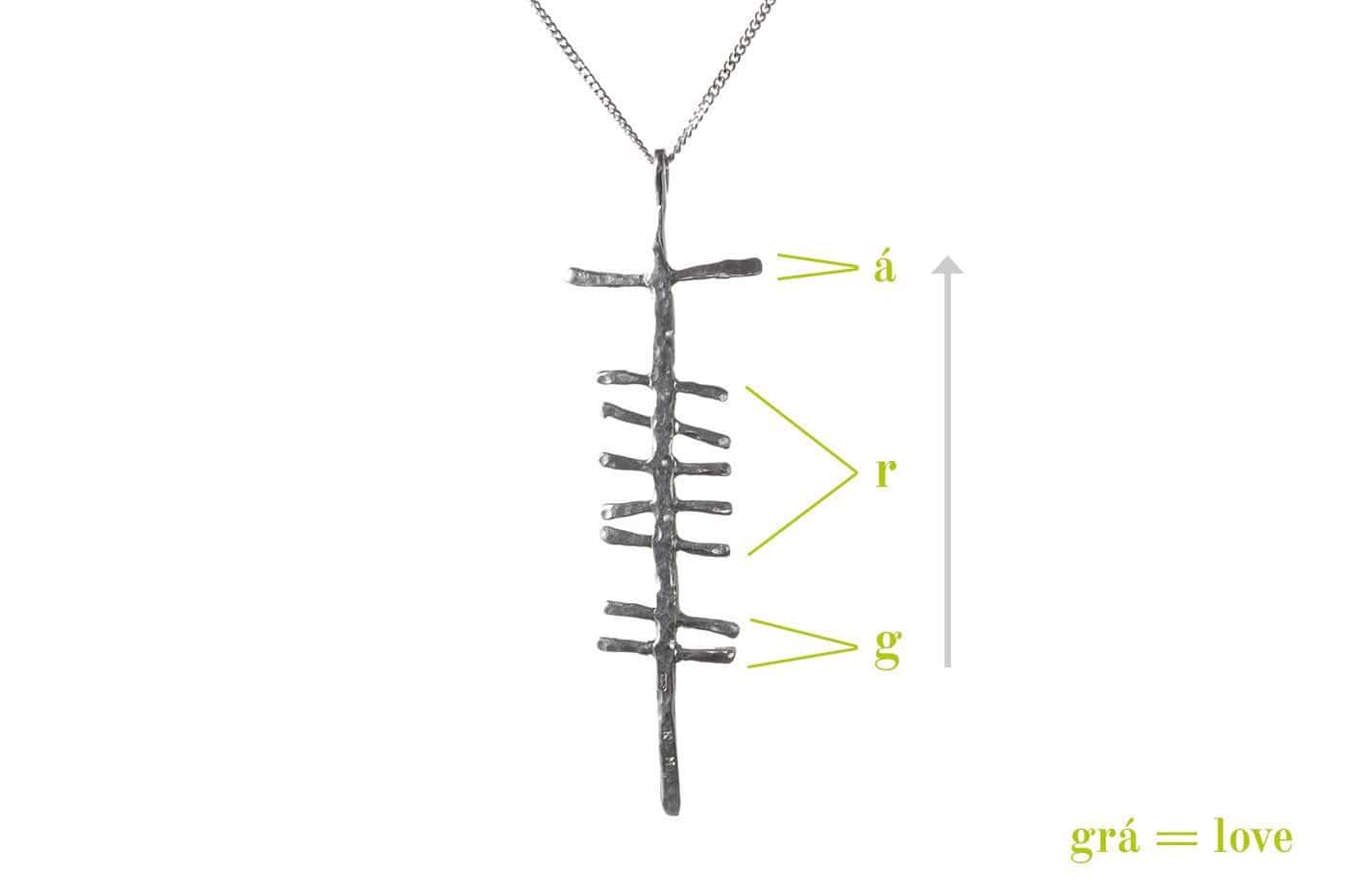 Large Rustic Silver Ogham 'Love' Pendant