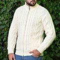 Men's White Aran Full Zipper Cardigan