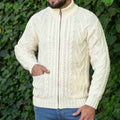 Men's White Aran Full Zipper Cardigan