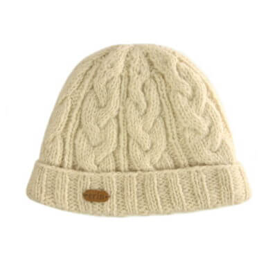 Mens White Aran Wool Hat