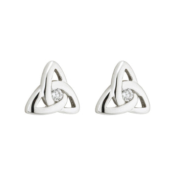 Sterling Silver Trinity Knot Stud Earrings with Crystals