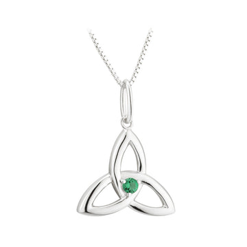 Sterling Silver Trinity Knot with Emerald Crystal